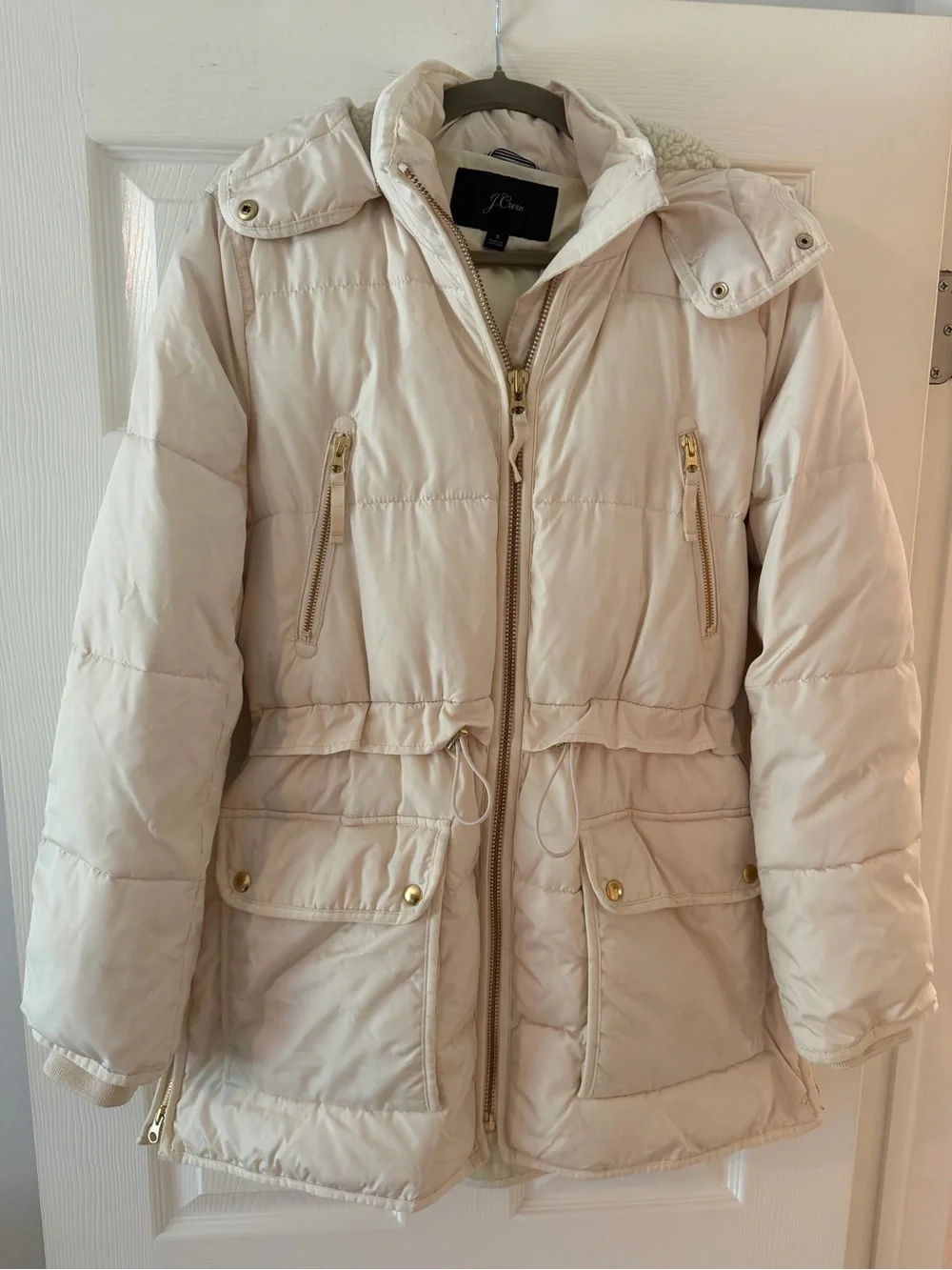 J. Crew Cream Quilted Puffer Parka with Hood